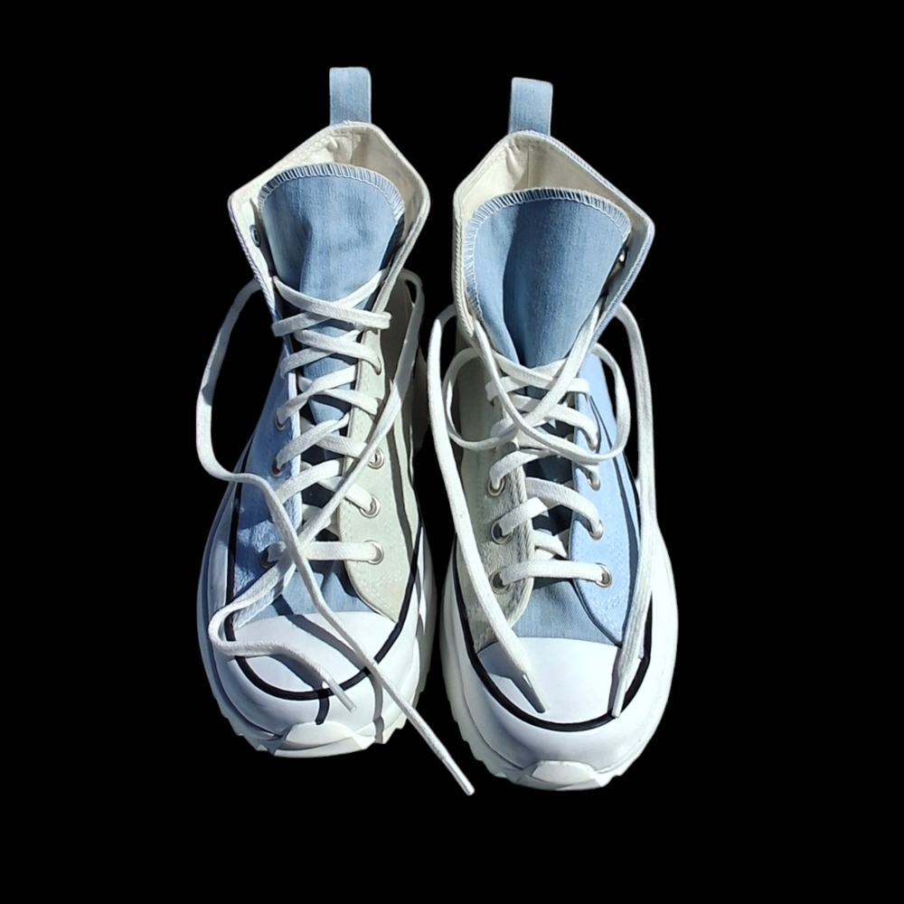Converse Run Star Hike Hi Two-Tone Blue Gray Denim Shoes Unisex Men 9.5 Women 11 - Picture 4 of 15